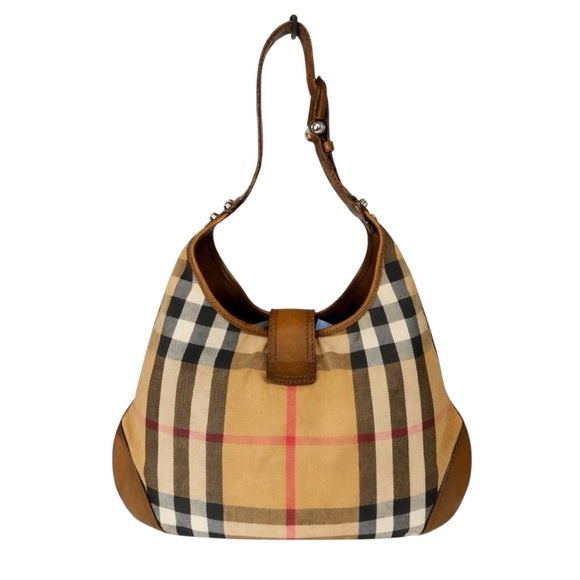 Burberry Brooke House Check Hobo Shoulder Bag Tan Canvas Leather Trim - Picture 3 of 9
